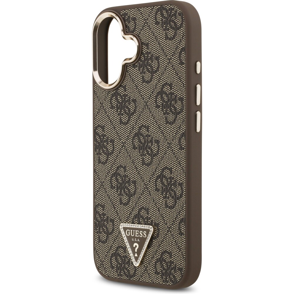 Guess-PU-Leather-4G-Triangle-Logo-Gold-Frame-MagSafe-kryt-iPhone-17-hnedy