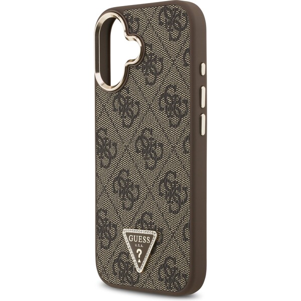 Guess-PU-Leather-4G-Triangle-Logo-Gold-Frame-MagSafe-kryt-iPhone-17-hnedy