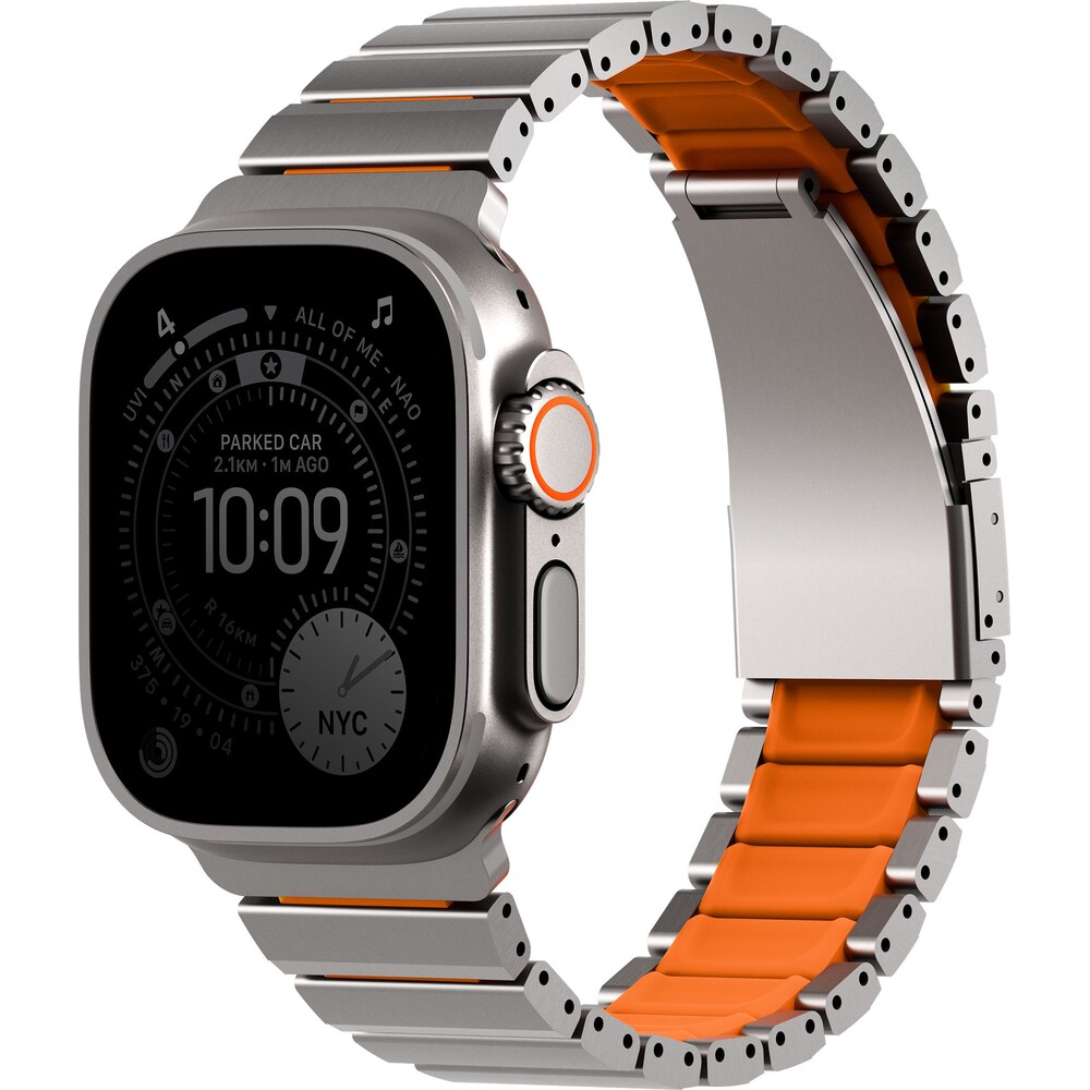 UNIQ-Strova-Flex-titanovy-reminek-pro-Apple-Watch-49-46-45-44mm-Titanium-Silver-Volt-Orange