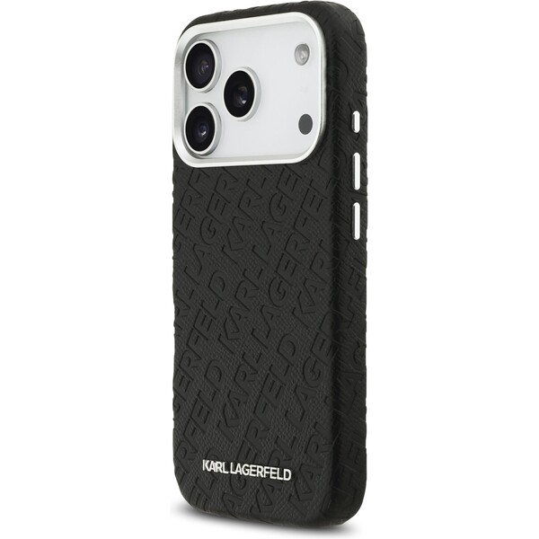 Karl-Lagerfeld-Grained-PU-Repeated-Logo-MagSafe-kryt-iPhone-17-Pro-cerny