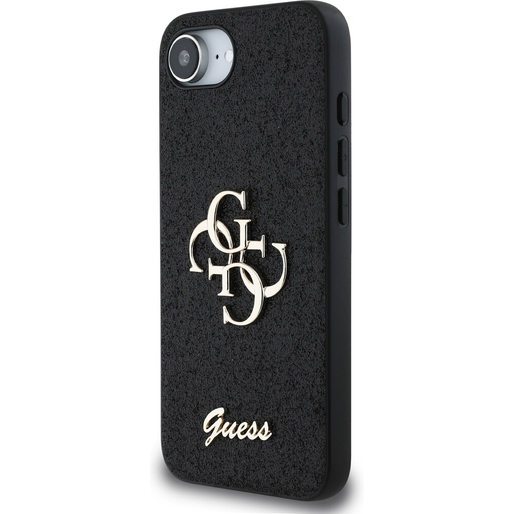 Guess-PU-Fixed-Glitter-4G-Metal-Logo-kryt-iPhone-17e-16e-cerny