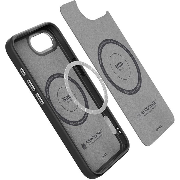 Spigen-Enzo-Aramid-MagSafe-kryt-iPhone-17e-16e-matne-cerny