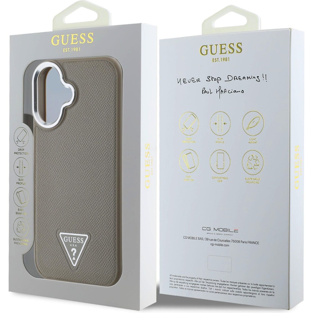 Guess-PU-Grained-Triangle-Logo-kryt-pro-iPhone-16-hnedy