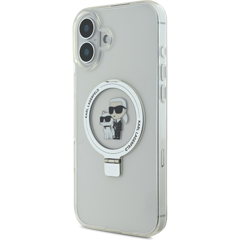 Karl-Lagerfeld-Ringstand-Karl-and-Choupette-MagSafe-kryt-pro-iPhone-16-Plus-bily
