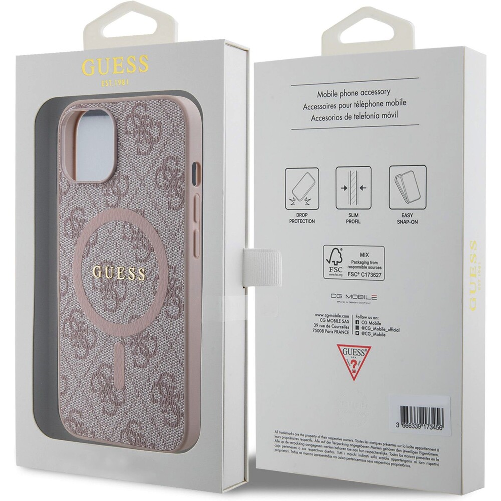 Guess-PU-Leather-4G-Colored-Ring-MagSafe-kryt-iPhone-14-ruzovy