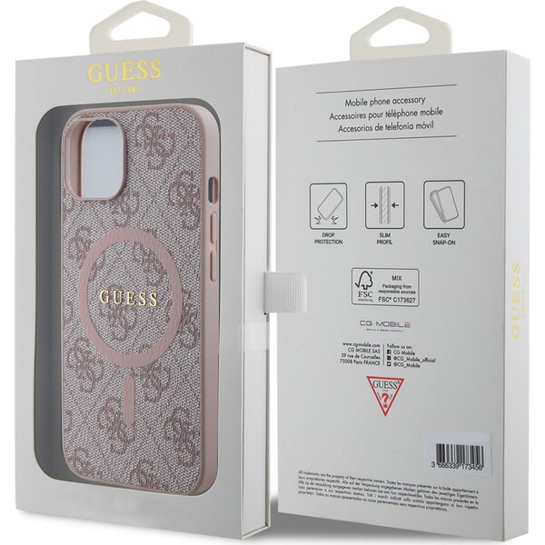 Guess-PU-Leather-4G-Colored-Ring-MagSafe-kryt-iPhone-14-ruzovy