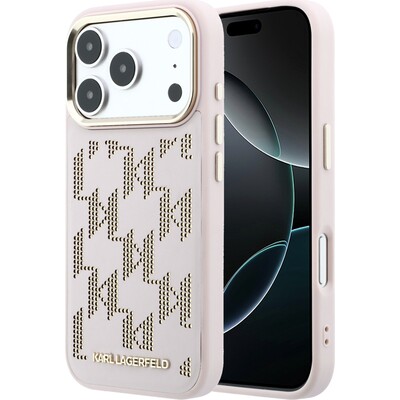 Karl Lagerfeld PU Perforated Monogram MagSafe kryt iPhone 17 Pro růžový