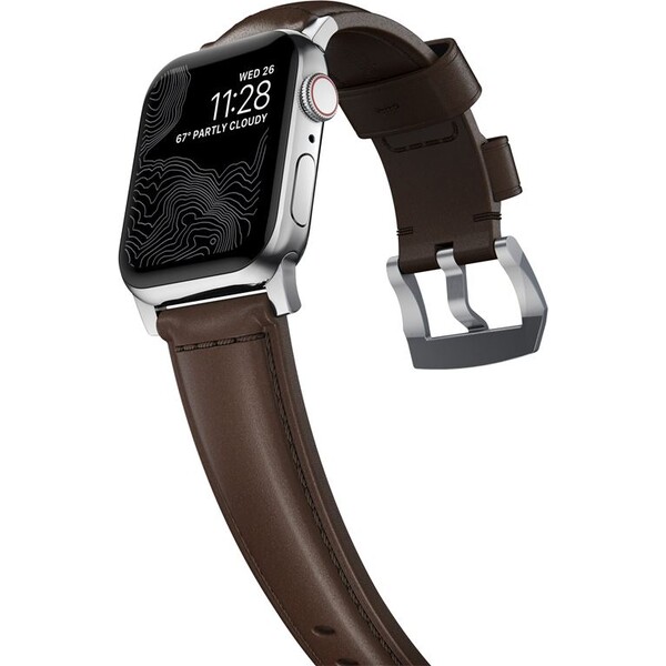 Nomad-Traditional-kozeny-reminek-Apple-Watch-Ultra-49mm-8-7-45mm-6-SE-5-4-hnedy-stribrne-prezky