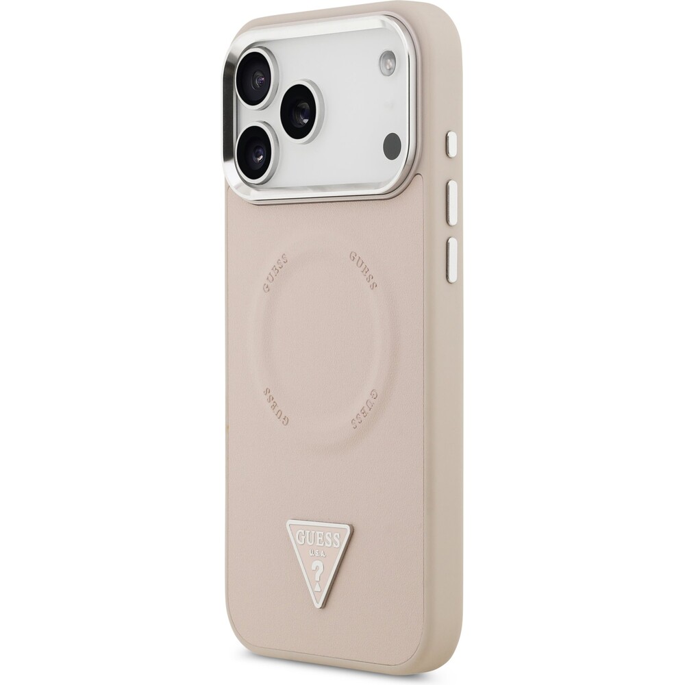 Guess-PU-Leather-Triangle-Logo-MagSafe-kryt-iPhone-17-Pro-ruzovy