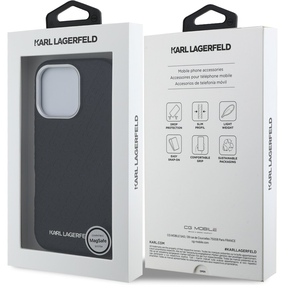 Karl-Lagerfeld-Grained-PU-Repeated-Logo-MagSafe-kryt-iPhone-16-Pro-Max-cerny