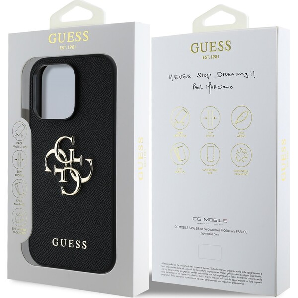Guess-PU-Grained-4G-Metal-Logo-kryt-iPhone-14-Pro-cerny