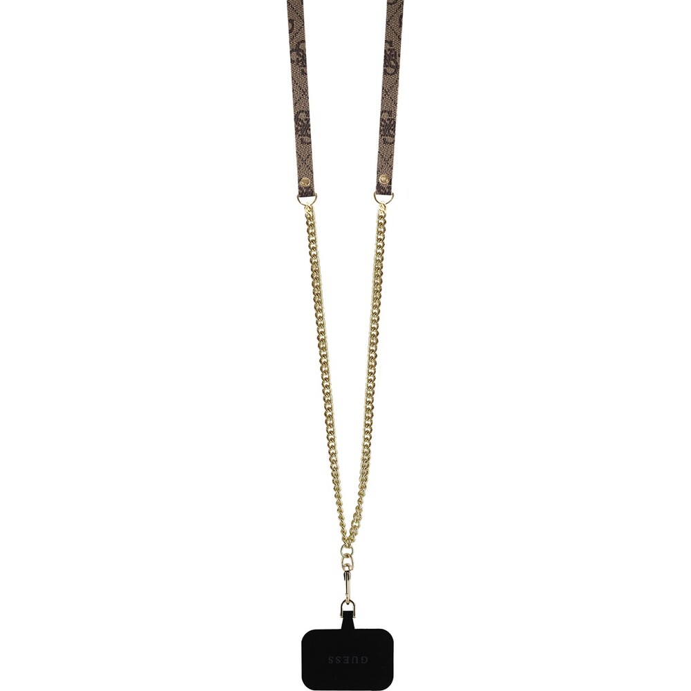 Guess-PU-4G-Strass-Triangle-Metal-Logo-kryt-Crossbody-Popruh-pro-iPhone-16-hnedy