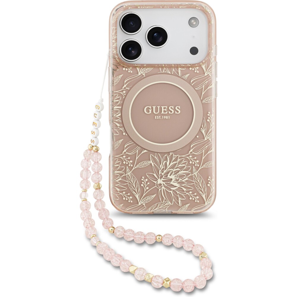 Guess-IML-Flowers-Allover-Strap-MagSafe-kryt-iPhone-17-Pro-ruzovy