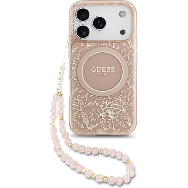 Guess-IML-Flowers-Allover-Strap-MagSafe-kryt-iPhone-17-Pro-ruzovy