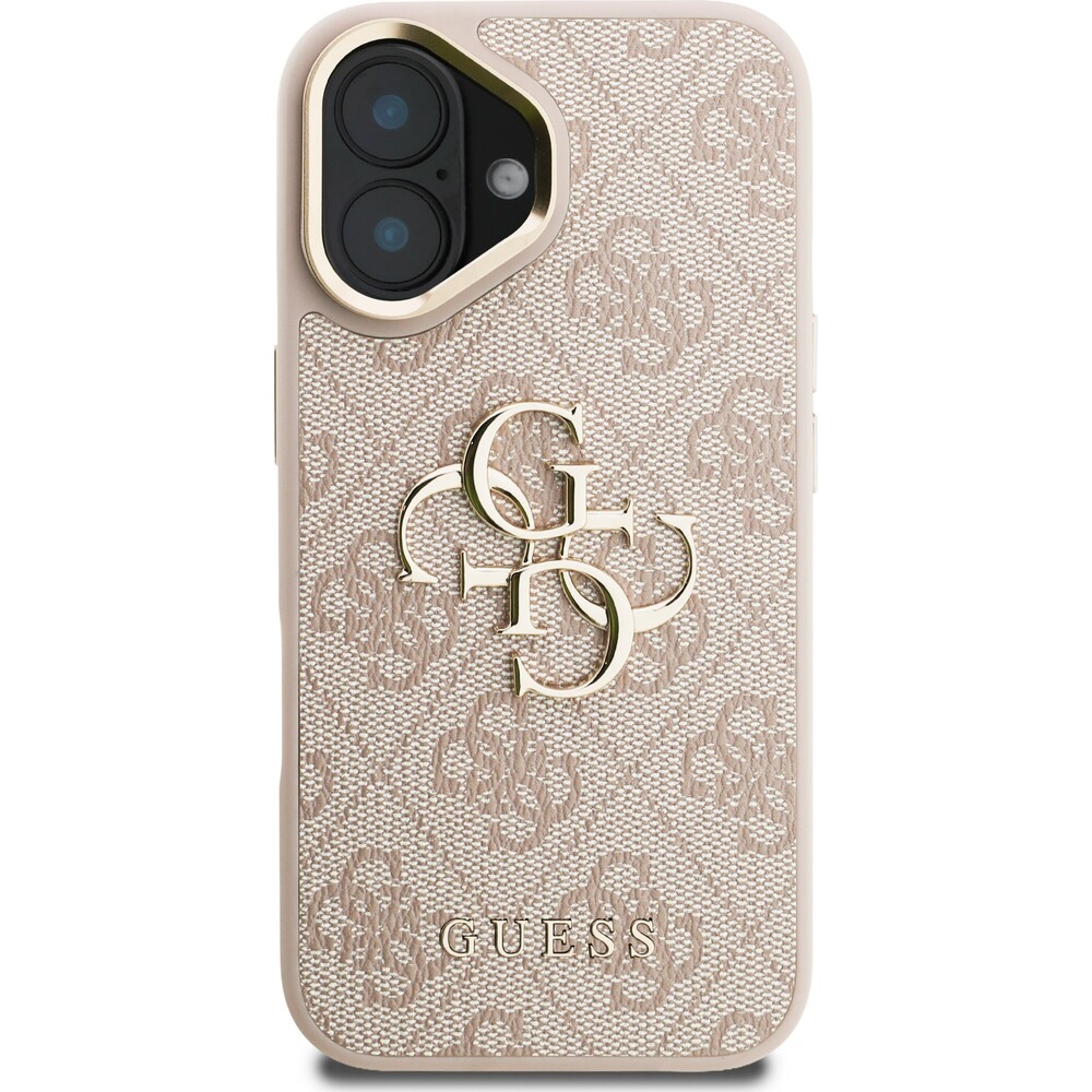 Guess-PU-4G-Metal-Logo-Stand-Camera-Frame-kryt-iPhone-16-ruzovy