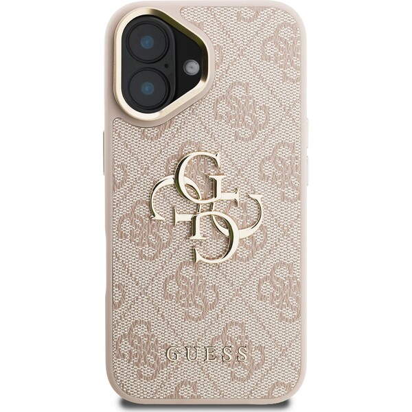 Guess-PU-4G-Metal-Logo-Stand-Camera-Frame-kryt-iPhone-16-ruzovy