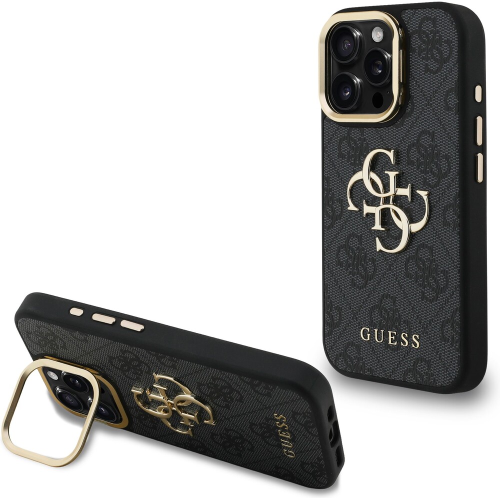 Guess-PU-4G-Metal-Logo-Stand-Camera-Frame-kryt-iPhone-15-Pro-cerny
