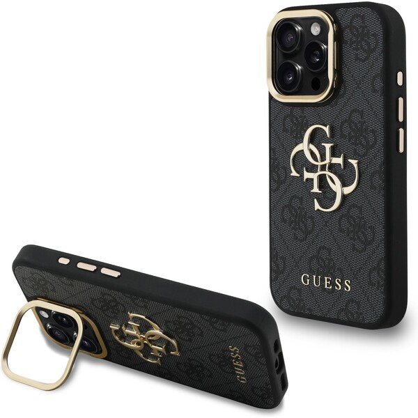 Guess-PU-4G-Metal-Logo-Stand-Camera-Frame-kryt-iPhone-15-Pro-cerny