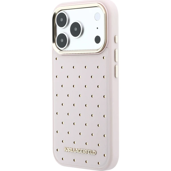 Karl-Lagerfeld-PU-Perforated-Gold-Dots-MagSafe-kryt-iPhone-17-Pro-Max-ruzovy