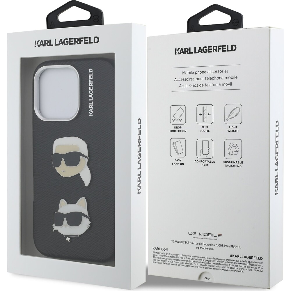 Karl-Lagerfeld-Grained-PU-K-CH-Heads-kryt-iPhone-16-Pro-Max-cerny