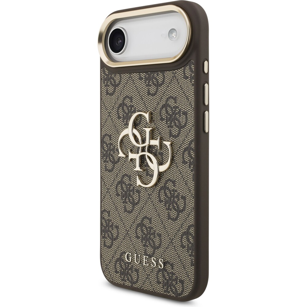 Guess-PU-Leather-4G-Metal-Logo-Gold-Frame-kryt-iPhone-Air-hnedy