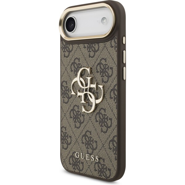 Guess-PU-Leather-4G-Metal-Logo-Gold-Frame-kryt-iPhone-Air-hnedy