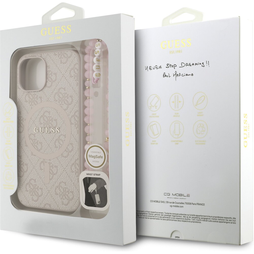 Guess-PU-Leather-4G-Colored-Ring-Strap-MagSafe-kryt-iPhone-14-ruzovy