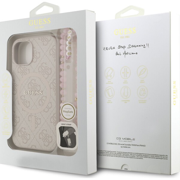 Guess-PU-Leather-4G-Colored-Ring-Strap-MagSafe-kryt-iPhone-14-ruzovy